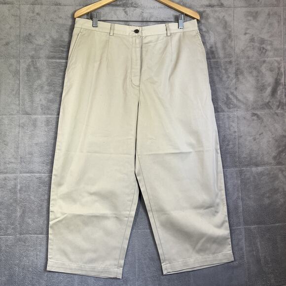LL Bean Capri Pants Womens 18 Petite Tan High Rise Cotton Blend Twill Pockets - Picture 1 of 10
